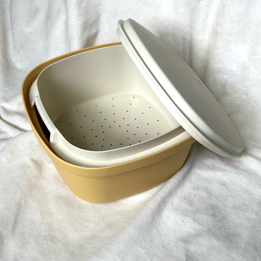 Vintage 1970’s Harvest Gold/Almond Tupperware 3pc Multi-Serve Steamer Container